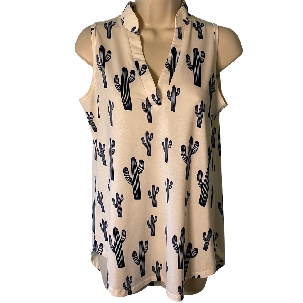 Cowgirl Hardware Cactus Print Sleeveless Top Size Small Western Rodeo Cowboy